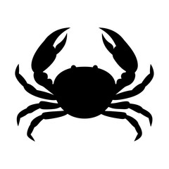 Black silhouette of a crab with large claws on a white background