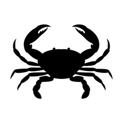 Black silhouette of a crab on a white background with claws up