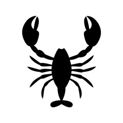 Bold black scorpion silhouette with raised pincers on a white background