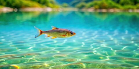 Tiny fish swimming in crystal clear freshwater lake , freshwater, aquatic