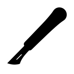 Black silhouette illustration of a scalpel with a visible blade and handle