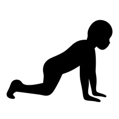 A baby silhouette is depicted crawling on the ground in black