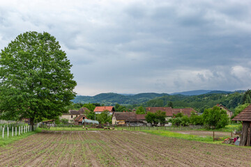 Obraz premium Serbian village on a cloudy summer day