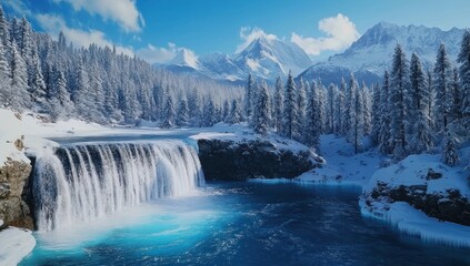 Frozen Waterfall Paradise: A Winter Wonderland in the Mountains