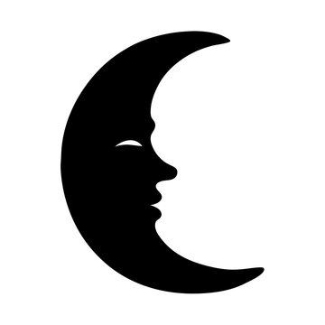 Elegant moon with face silhouette and nocturnal celestial body in black color
