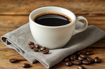 Rich, dark coffee in a white cup