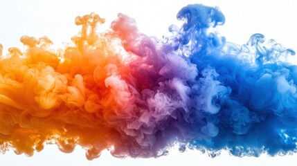 Swirling orange and blue color pigment with white backdrop