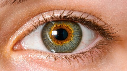 Obraz premium Zoomed-in shot of a human eye showing complex textures, eyelashes slightly visible