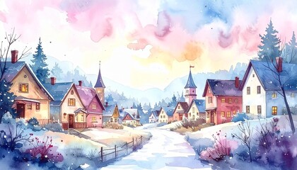 家が並ぶ街の背景イラスト