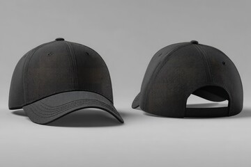 Dark gray baseball cap mockup, front and back views