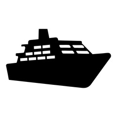 Silhouette of a cruise ship with many decks and window openings