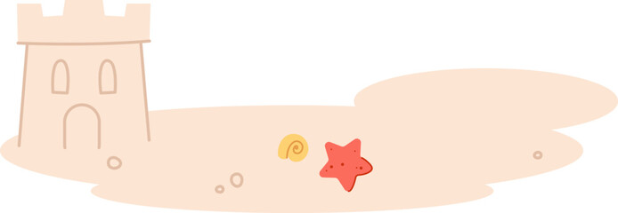 Sandcastle and Starfish on Beach