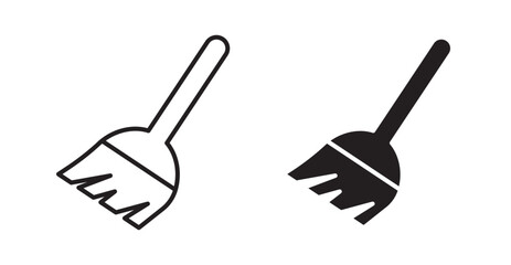 Broom icon set flat style. Vector illustration collection.