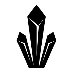 Stylized Three Crystal Formation Depicted in Bold Black Silhouette on White Background