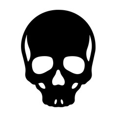 A stark black and white illustration of a human skull figure