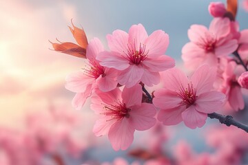 Obraz premium Soft pink sakura petals blooming beautifully on branches