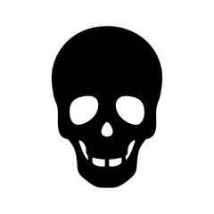 Single black skull illustration on white background, iconic symbol of mortality