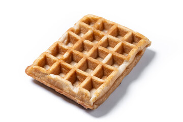 Golden Brown Belgian Waffle Isolated on White Background, Crisp Texture and Square Pattern