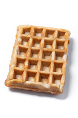 Golden Brown Belgian Waffle Isolated on White Background, Crisp Texture and Square Pattern
