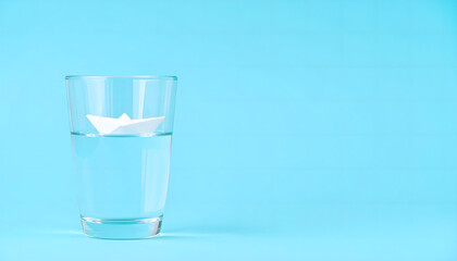 Ocean and White Boat Wood Carving Inside a Glass Water Cup