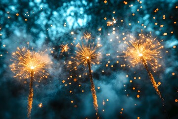 Fototapeta premium Sparkling Fireworks Display Illuminating the Night Sky for Celebration and Festivity