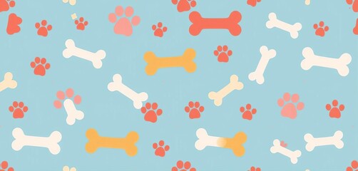 Cute dog bone & paw print seamless pattern, perfect for pet-themed designs, texture pattern, fabric