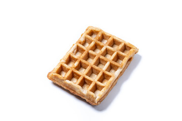 Golden Brown Belgian Waffle Isolated on White Background, Crisp Texture and Square Pattern