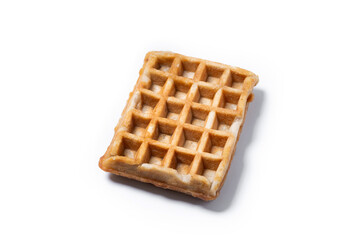 Golden Brown Belgian Waffle Isolated on White Background, Crisp Texture and Square Pattern