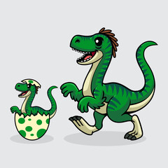 Cute Ornitholestes and baby Dinosaur isolated cartoon illustration with light background