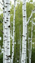 Real birch tree background isolated white 4K vertical