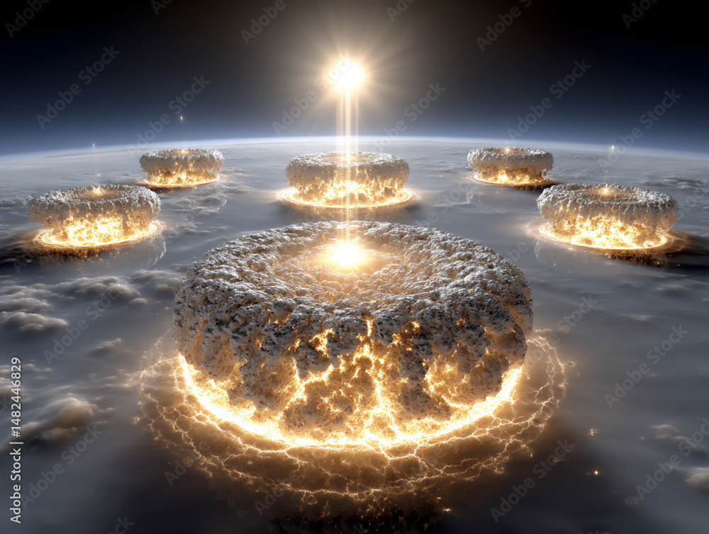 Poster mysterious 3d rendering of a vast, glowing alien city hidden deep beneath the antarctic ice, intrica