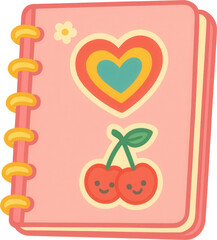 Fototapeta premium Whimsical Kawaii Inspired Notebook with Heart and Cherry Design