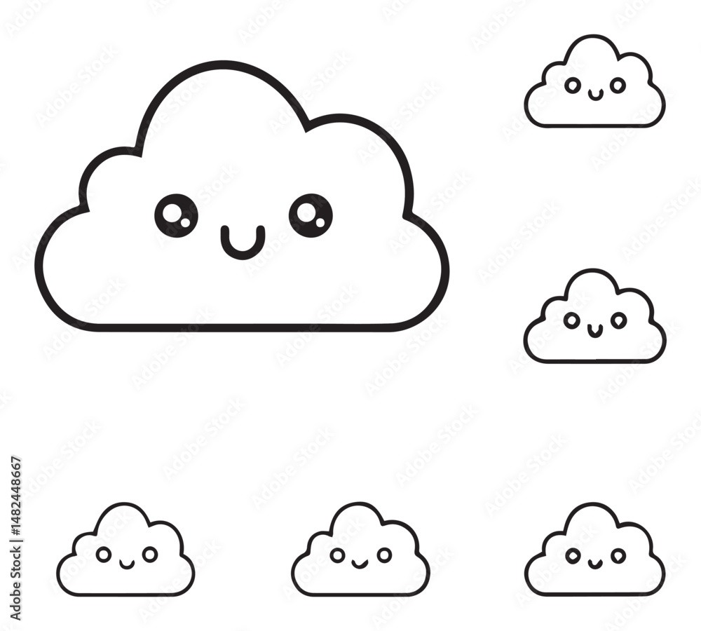 Poster cloud computing concept line icons, black and white cloud computing flat and outline icons set vecto