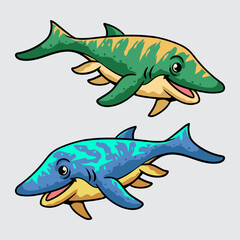 Cute shastasaurus aquatic Dinosaur Character Mascot in Vector Cartoon Illustration