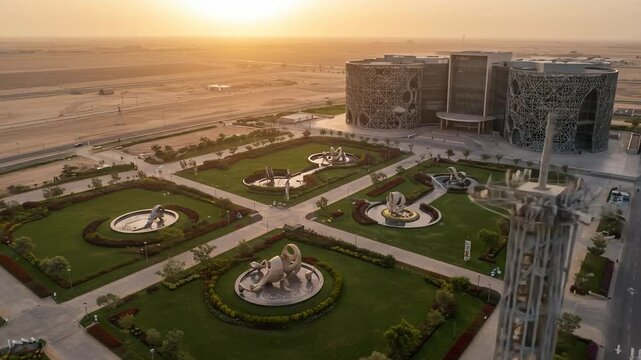 Dohas urban oasis futuristic architecture meets desert landscape during golden hour