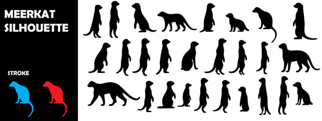 Meerkat Silhouette Vector Set – Various Poses and Standing Positions for Wildlife and Safari Design