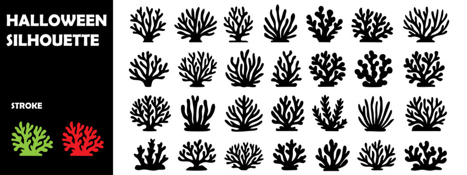  Coral Reef Silhouette Vector Set &ndash; Underwater Marine Coral Shapes for Ocean and Environmental Design