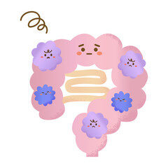 手描きの悪玉菌がいっぱいの腸のイラスト