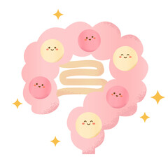 手描きの善玉菌がいっぱいの腸のイラスト