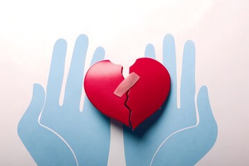 Obraz premium Broken Heart Mending with Band Aid in Supportive Hands