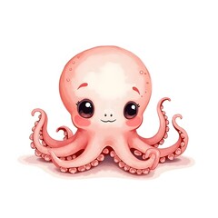 A charming cartoon octopus with big eyes and a sweet smile sits cheerfully against white