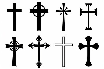 Cross icon, christianity religion symbol, christian sign, cross shape, church emblem, catholicism symbol
