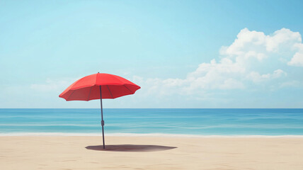 Fototapeta premium Close up of single standing umbrella on the beach, sunny weather