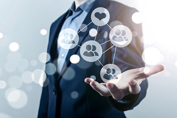 Businessman Presenting Social Network Connection and Customer Relationship Management