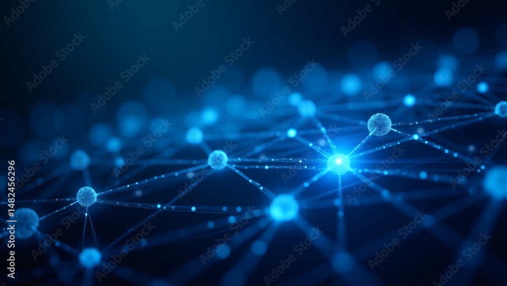 Aufkleber Digital Network connection in futuristic abstract background. The image depicts a network of interconnected nodes glowing