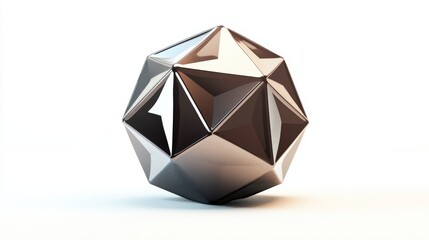 Metallic, multifaceted sphere on a plain background.