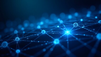 Digital Network connection in futuristic abstract background. The image depicts a network of interconnected nodes glowing