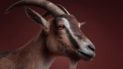 Close-up portrait of a goat with intricate details.
