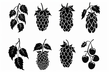 Hop cones icon, beer brewery symbol, humulus lupulus flower cones, hop plant beer manufacturing ingredient