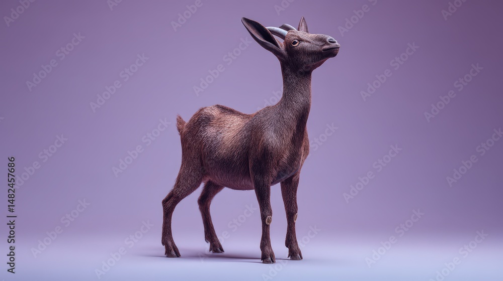 Poster digital rendering of a brown goat in profile view.